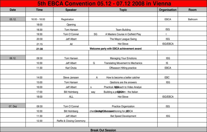 Schedule for 5th EBCA Convention 2008